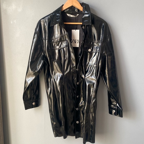 Zara Jackets & Blazers - Black Metallic Leather Jacket